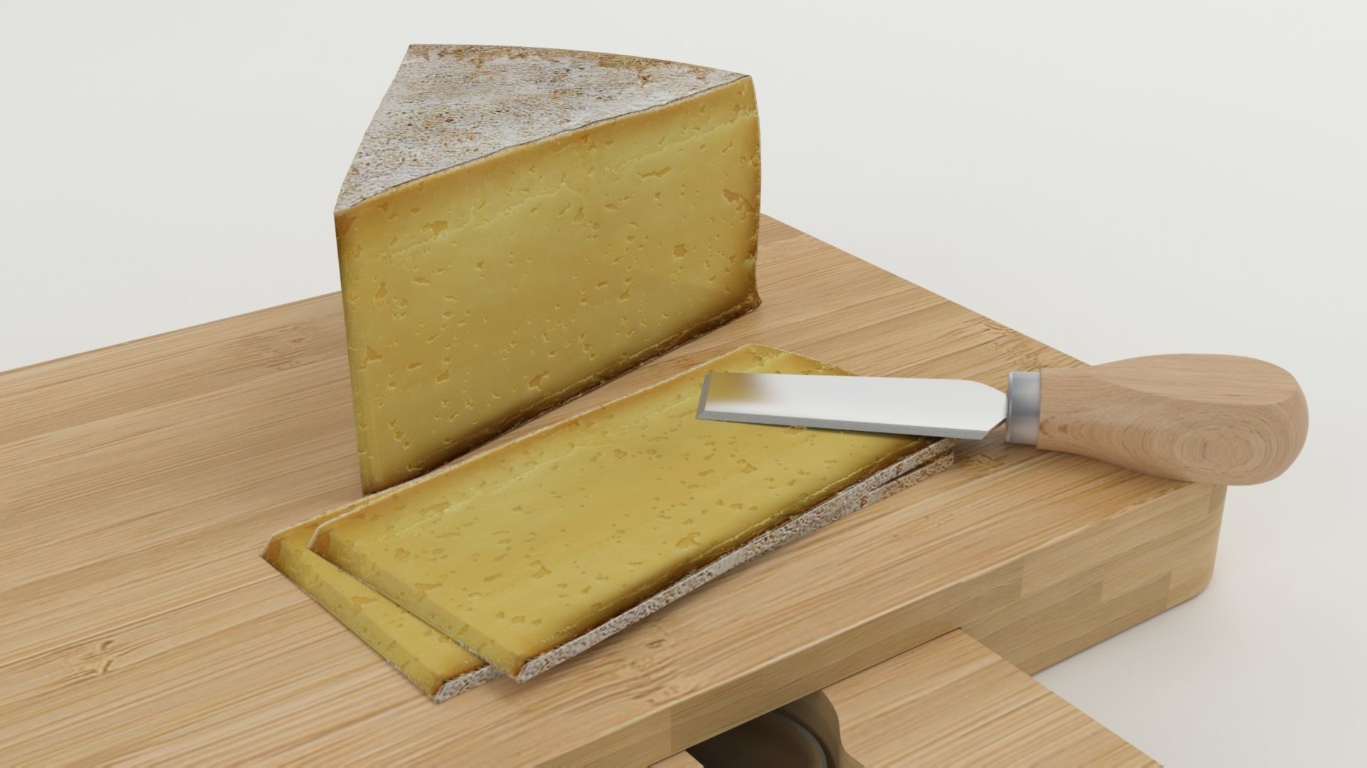 Composition of bamboo cheese board 3D model_4