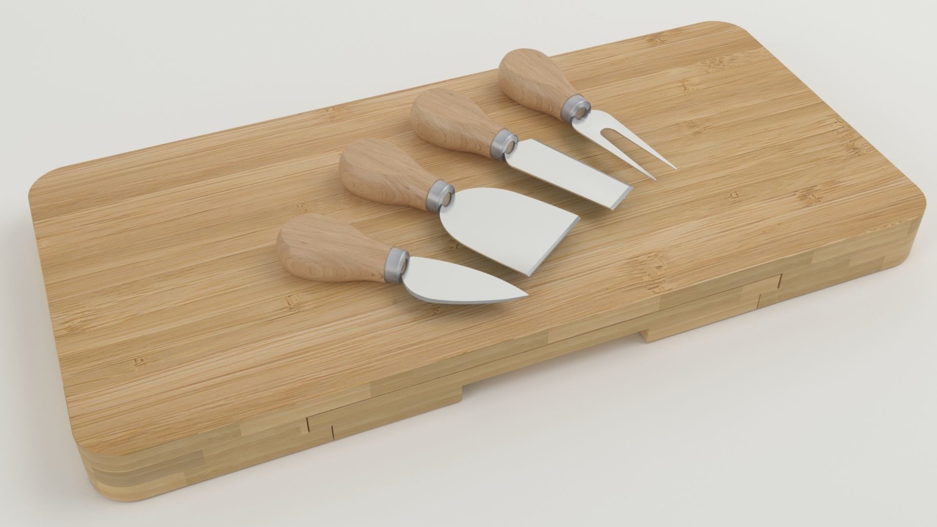 Composition of bamboo cheese board 3D model_7