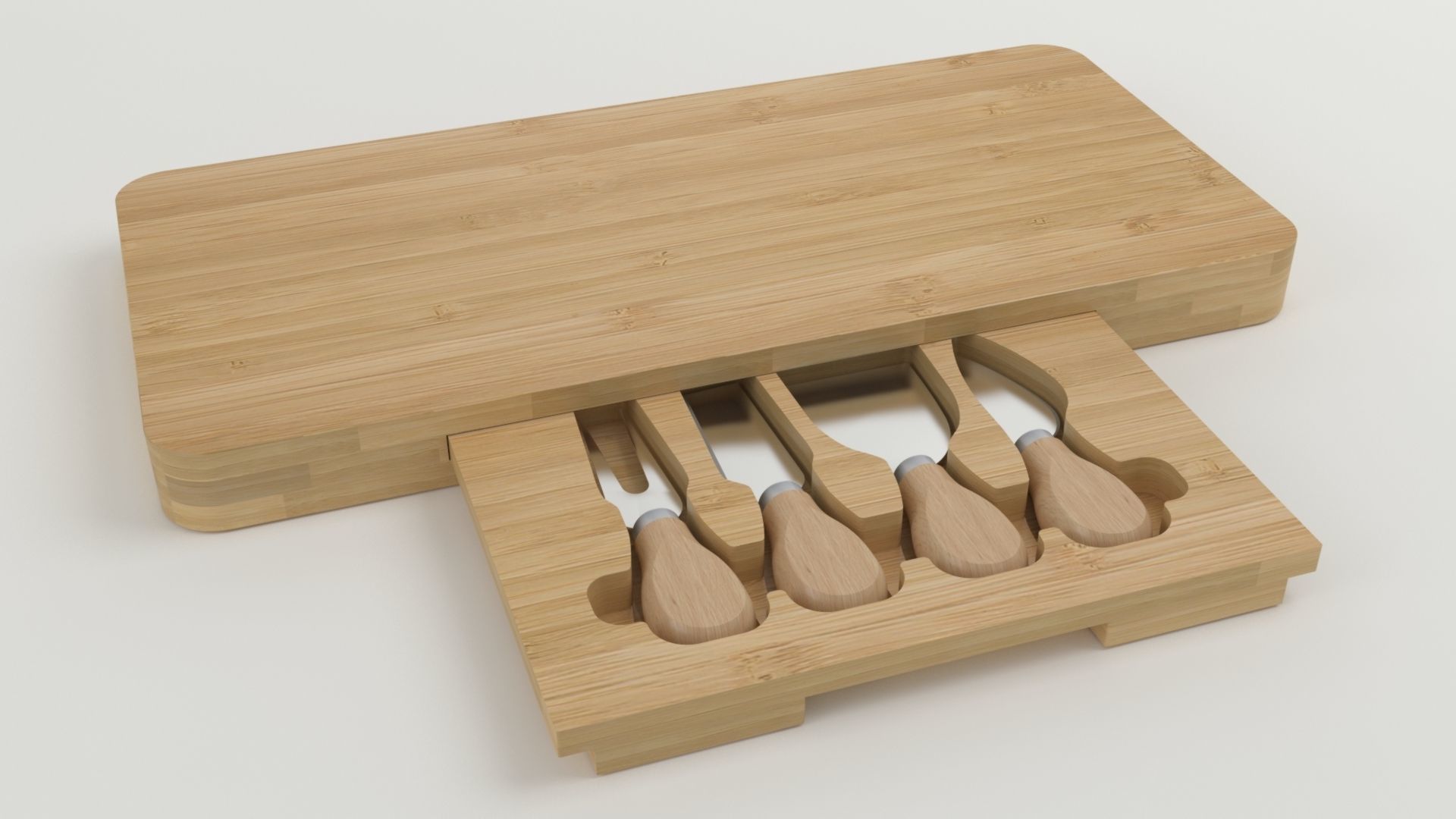 Composition of bamboo cheese board 3D model_5