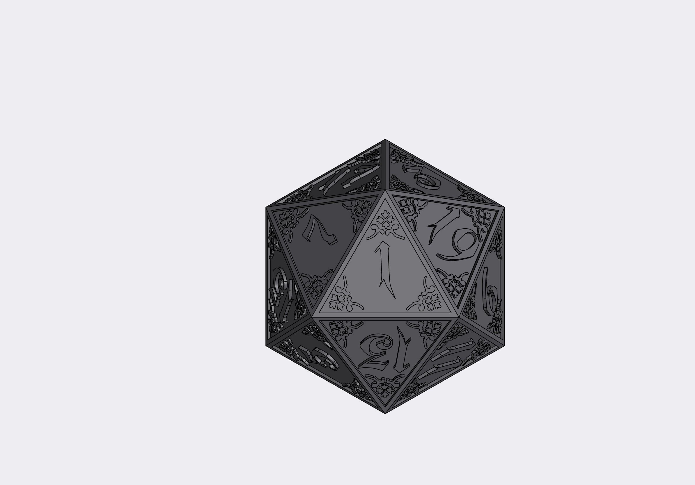 20-sided gothic style dice for ttrpg desk decoration d20 3D model_2
