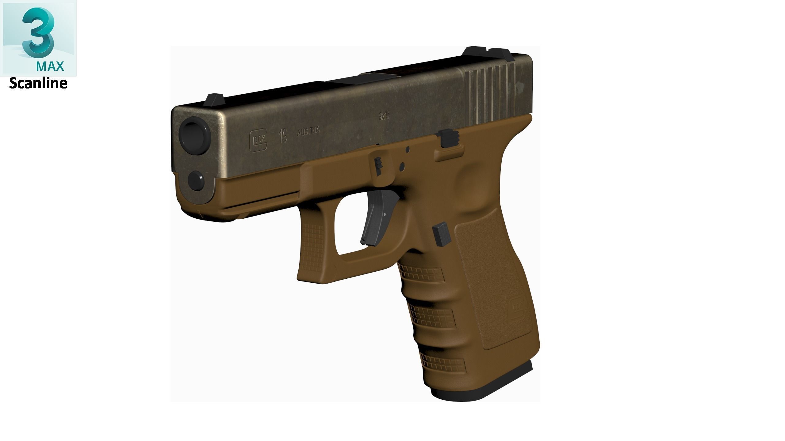 Glock 19 Brown Rough Low-poly 3D model_22