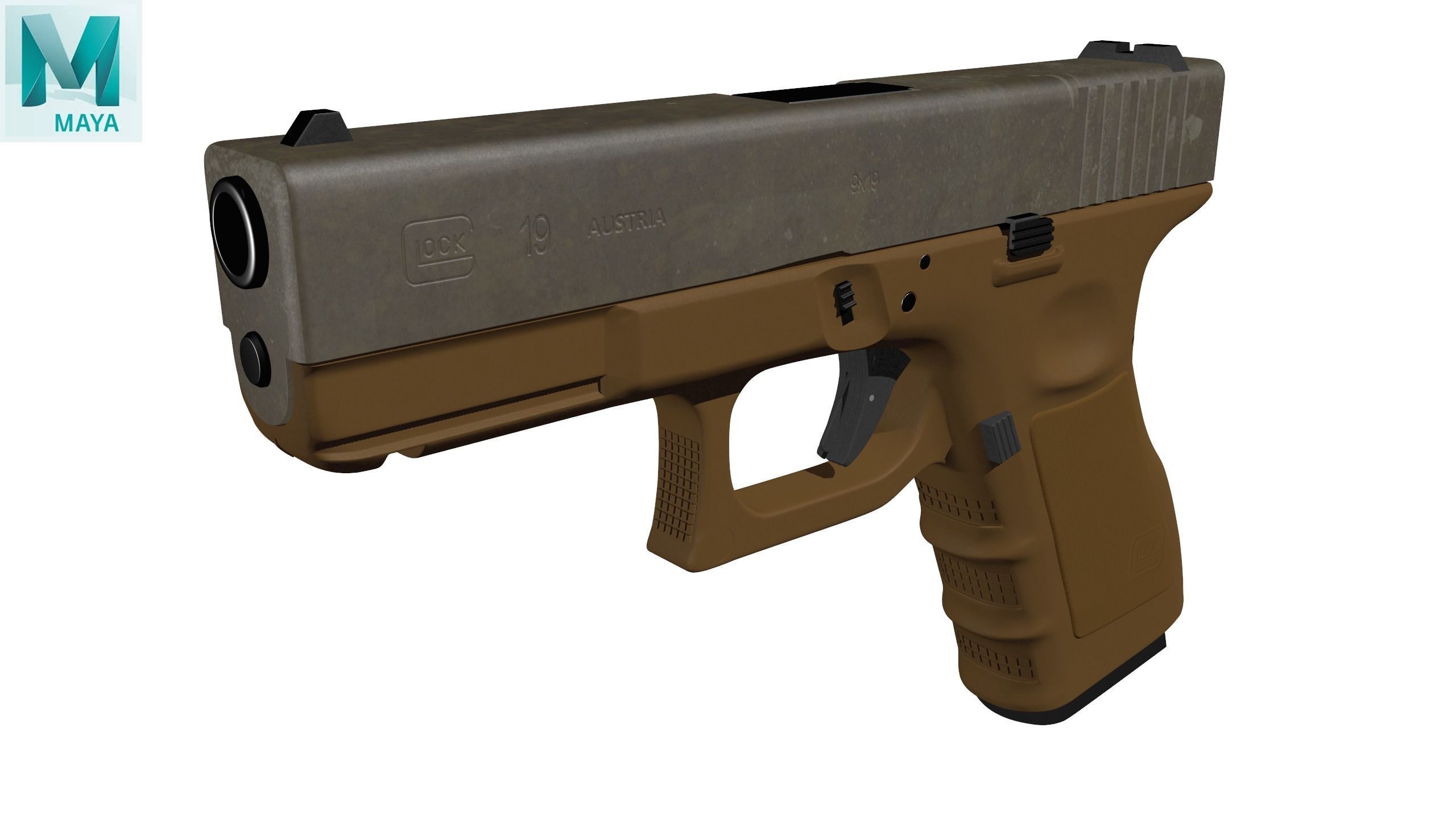 Glock 19 Brown Rough Low-poly 3D model_24