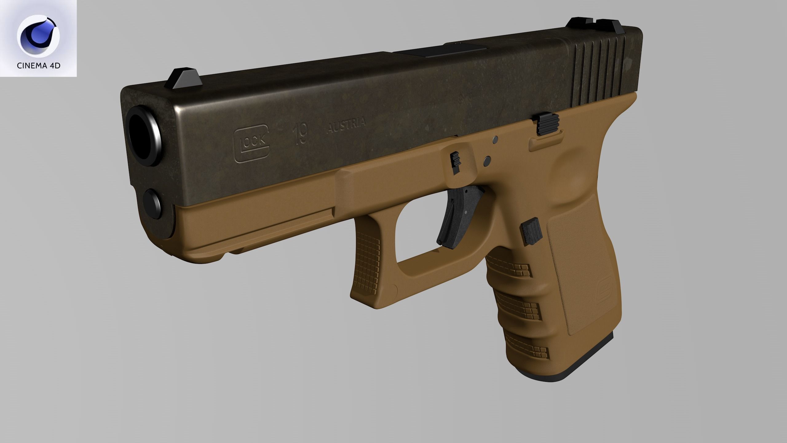 Glock 19 Brown Rough Low-poly 3D model_26