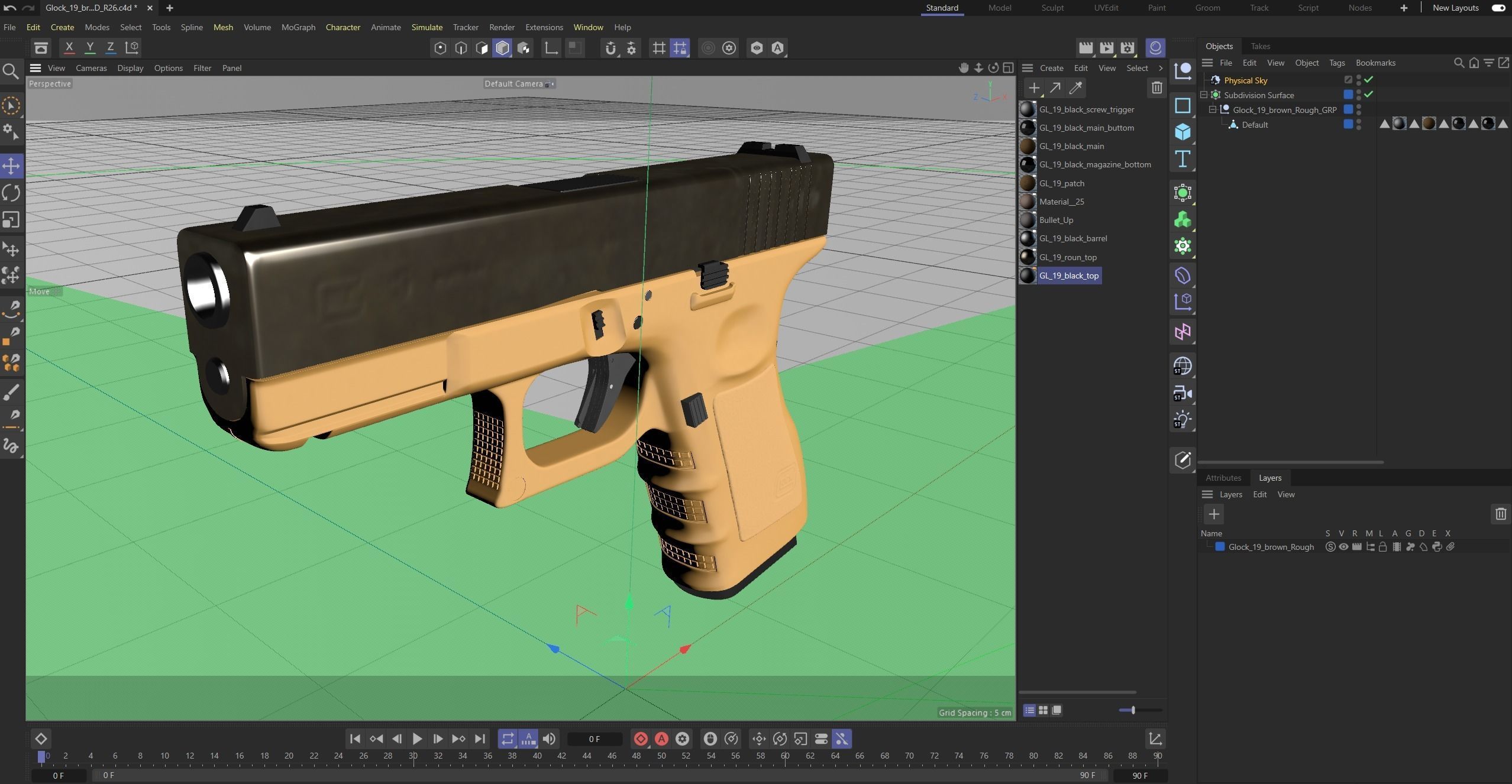 Glock 19 Brown Rough Low-poly 3D model_27