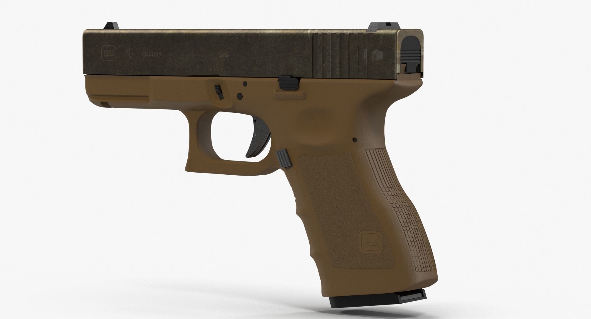 Glock 19 Brown Rough Low-poly 3D model_3
