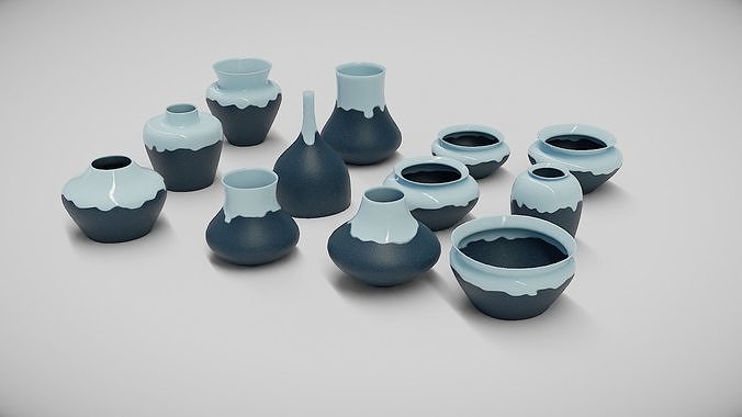 12 Vase Pot Pack Low-poly 3D model