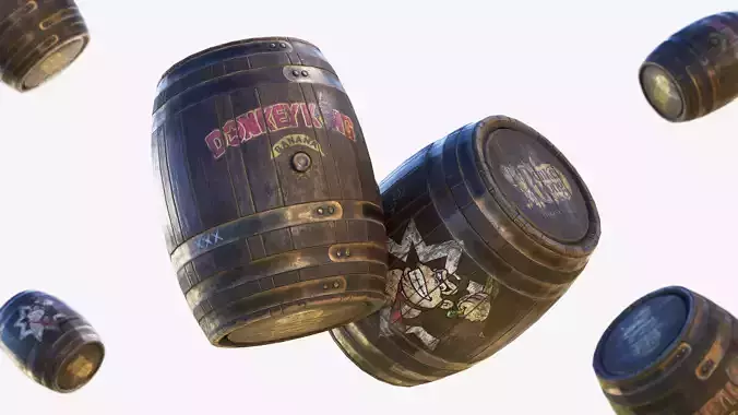 Wooden barrel Donkey Kong Game-Ready with PBR textures