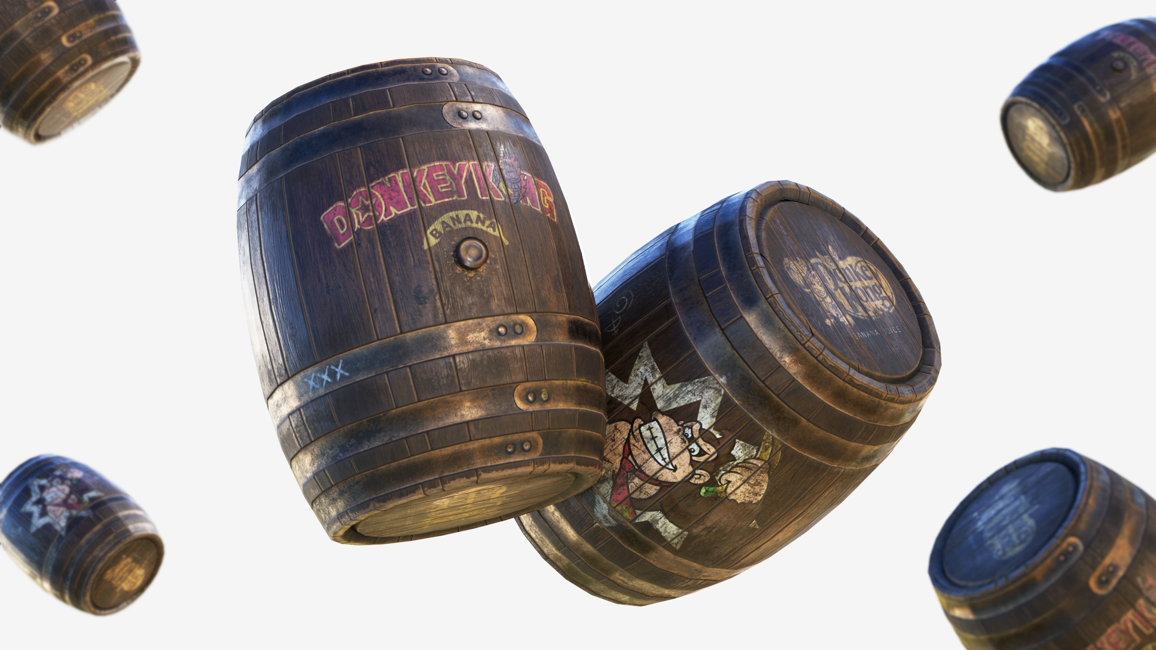 3D model Wooden barrel Donkey Kong Game-Ready with PBR textures VR / AR