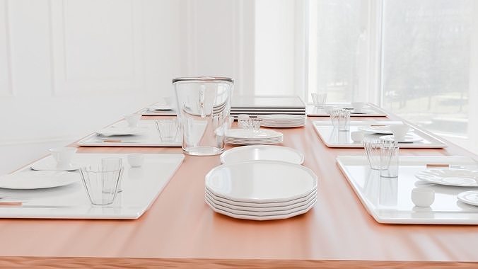 breakfast table And Plate And Dishes Low-poly 3D model