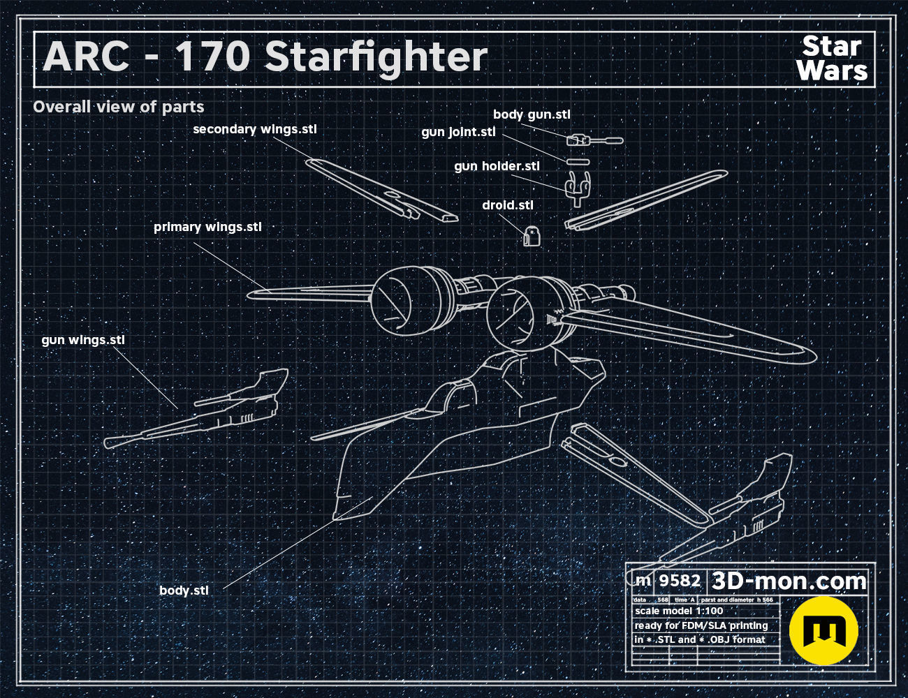 ARC-170 starfighter Star Wars starship 3D print model_1