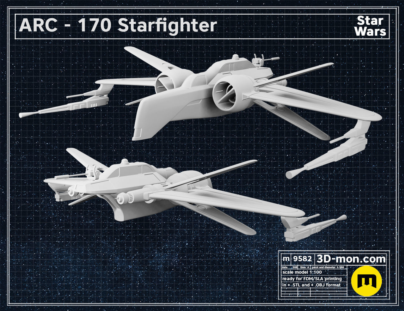 ARC-170 starfighter Star Wars starship 3D print model_2