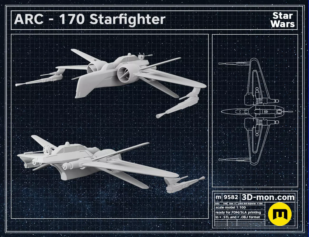 ARC-170 starfighter Star Wars starship 3D print model_0