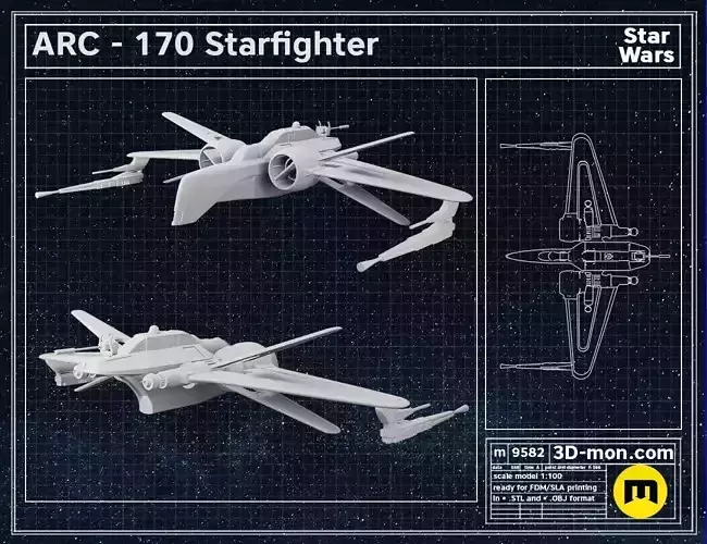 ARC-170 starfighter Star Wars starship 3D print model