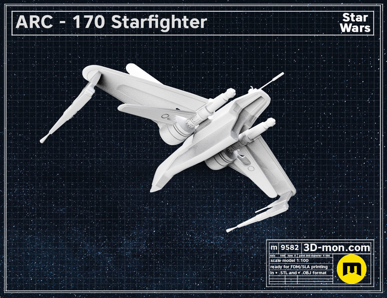 ARC-170 starfighter Star Wars starship 3D print model_4