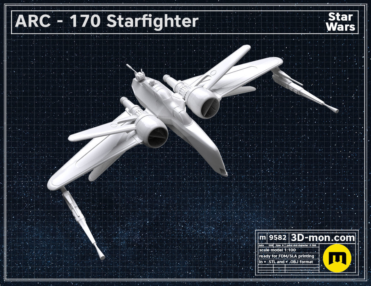 ARC-170 starfighter Star Wars starship 3D print model_3