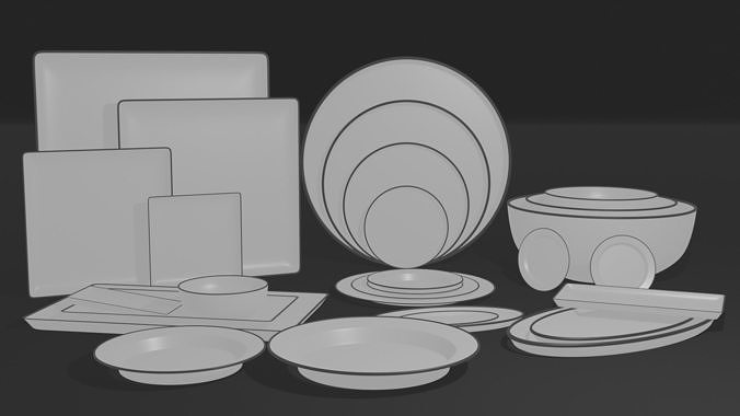 Kitchen pack plate and tray Free 3D model