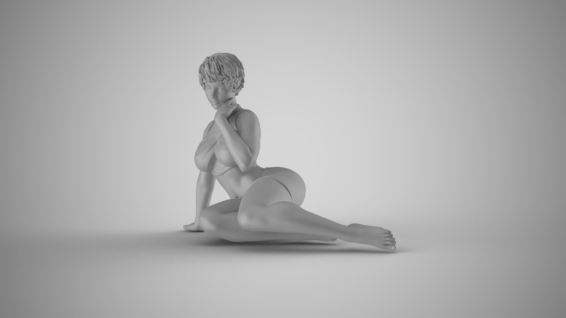 Girl Sitting Leaning Sideways 3D print model_2