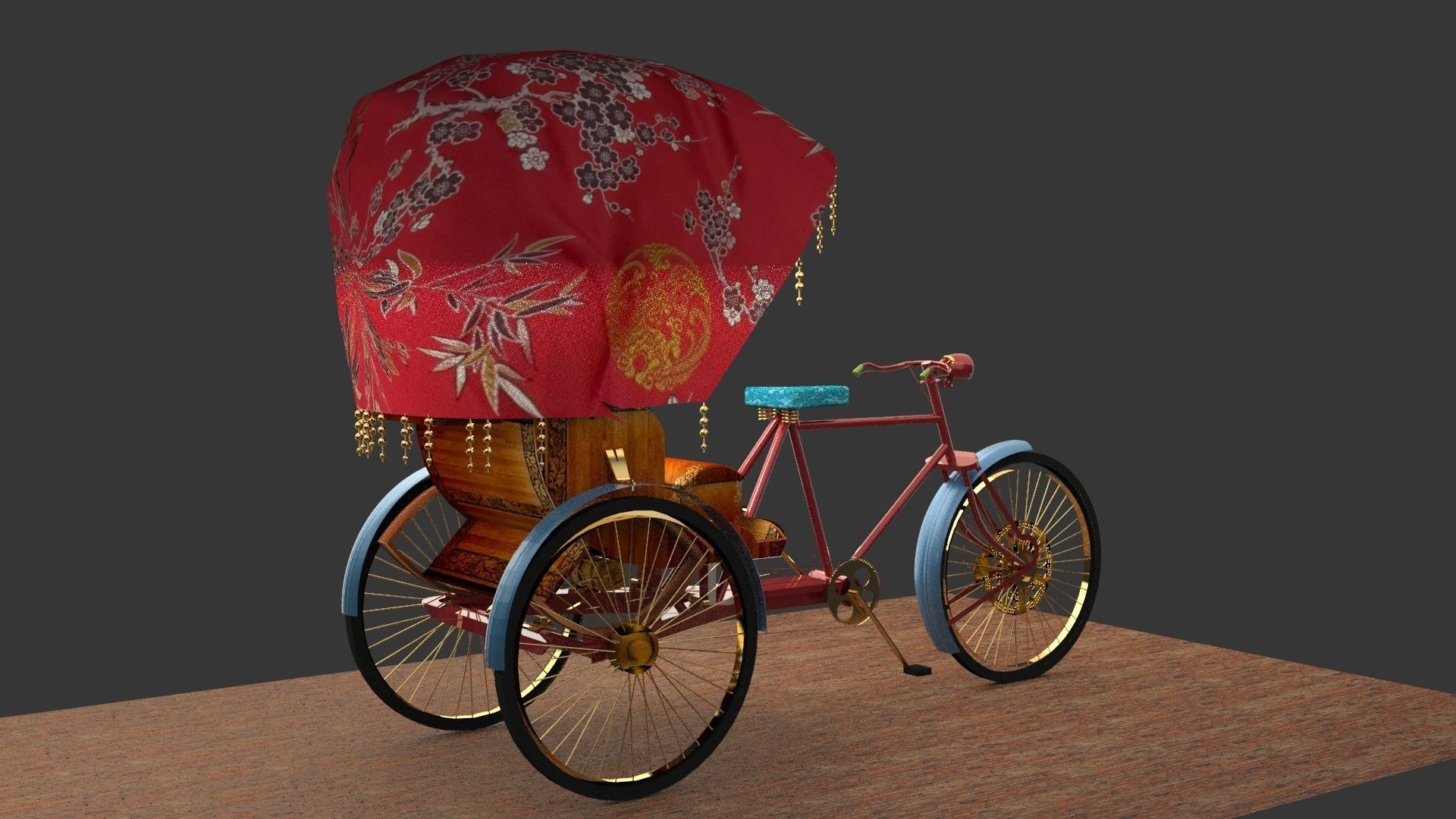Chinese rickshaw 3D model_1