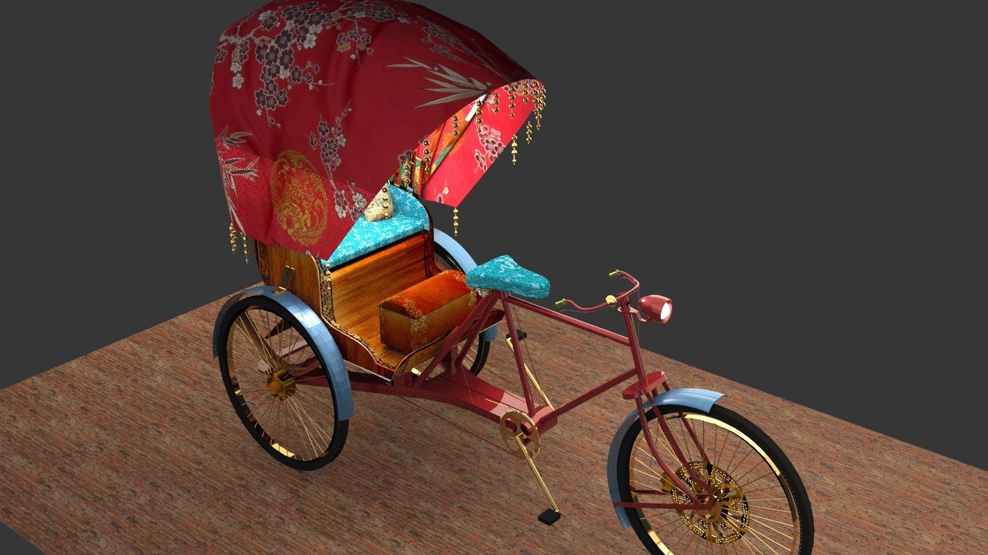 Chinese rickshaw 3D model_4