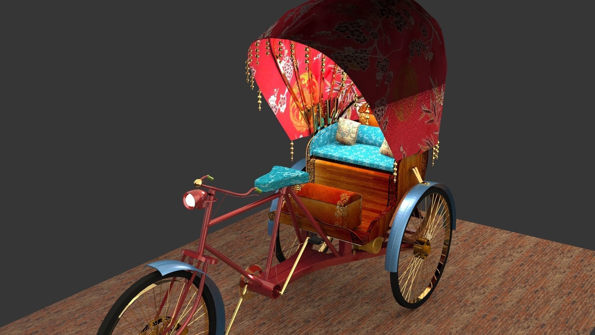 Chinese rickshaw 3D model_3