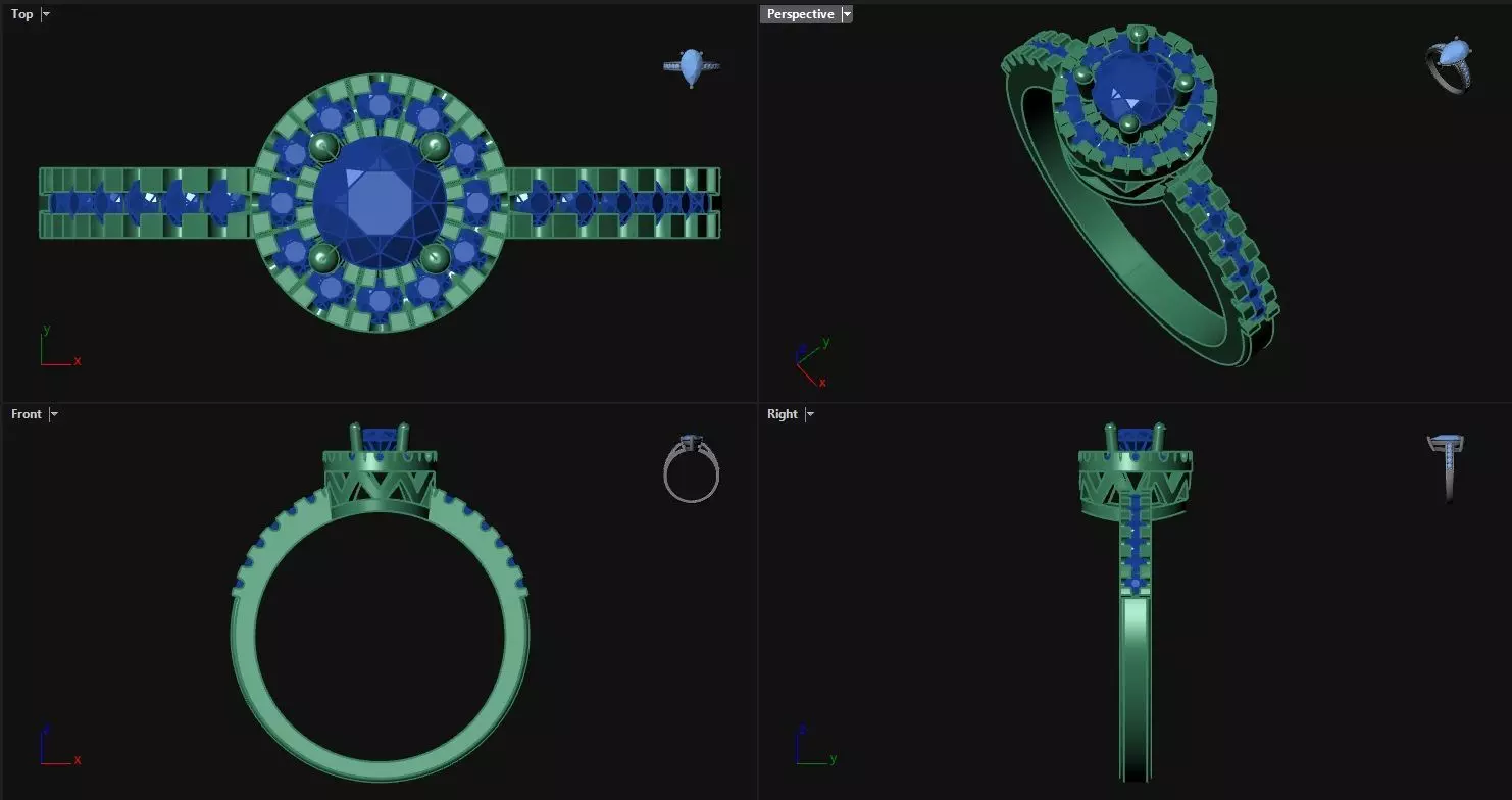 Zigzag Gallery Engagement Ring with Halo 3D print model_0