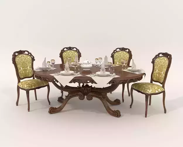 Classic European style Dining Table and Chairs 30 3D model
