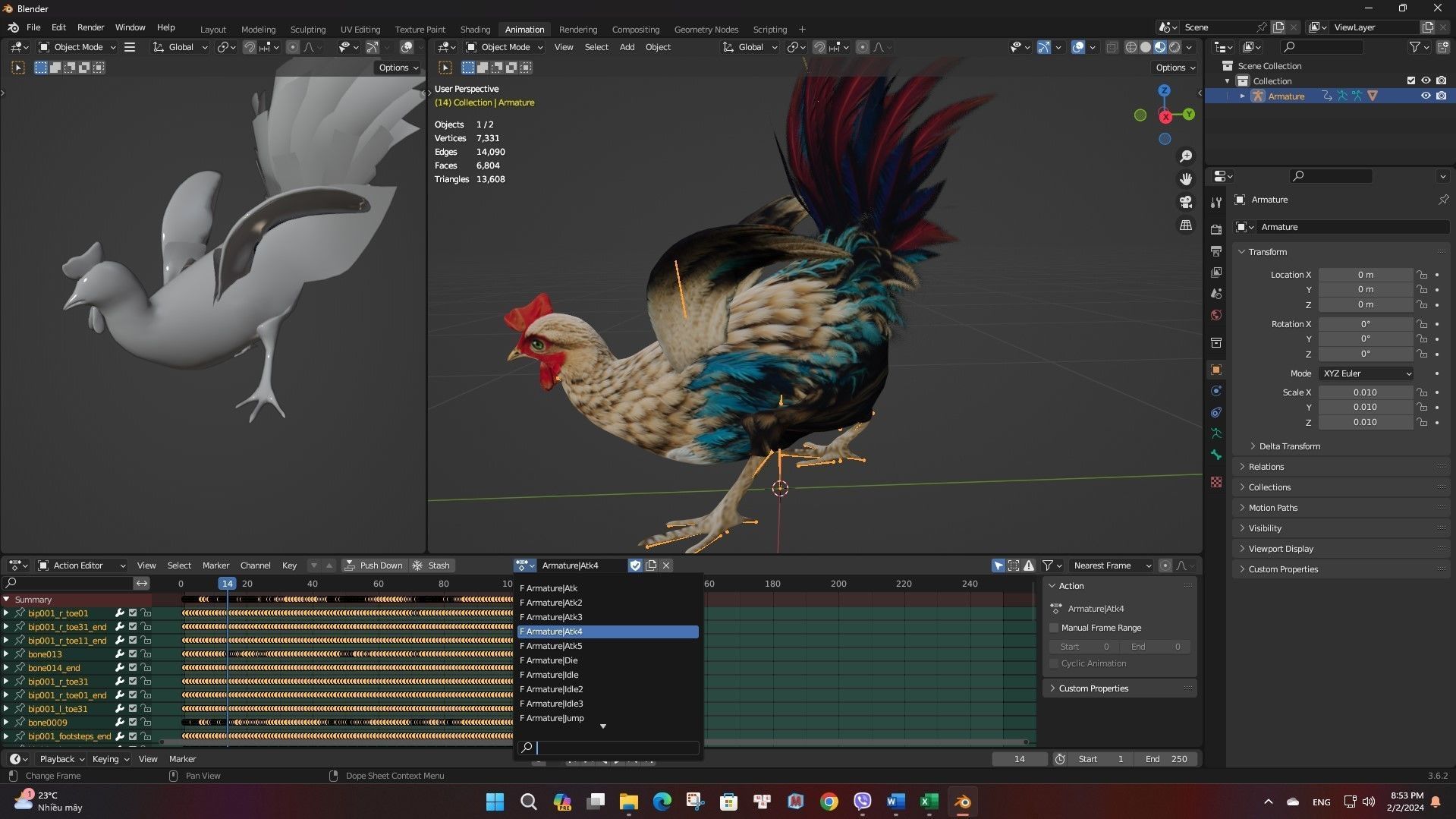 Chicken A4 Low-poly 3D model_21