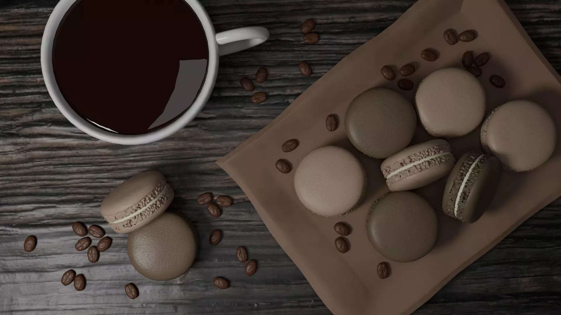 Macarons and Coffee Scene 3D model