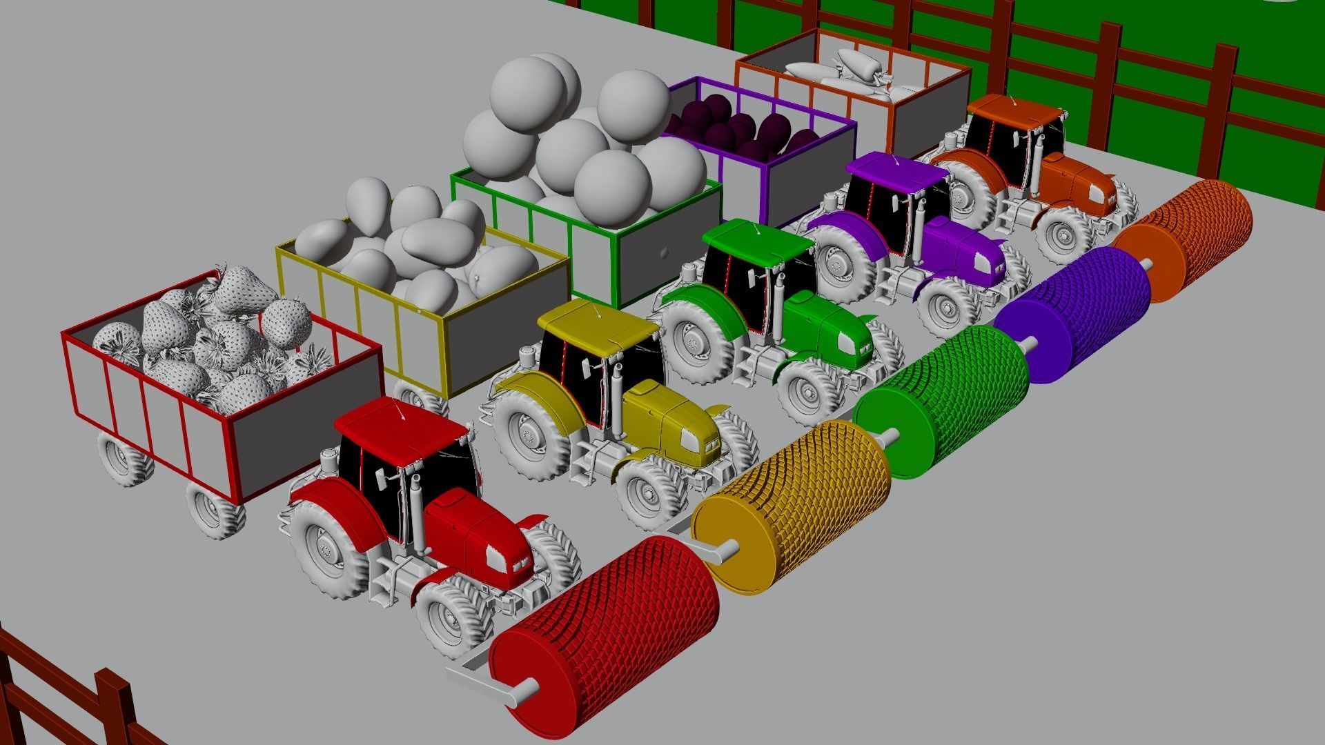 Farming Tractors Collecting fruits 3D model_2