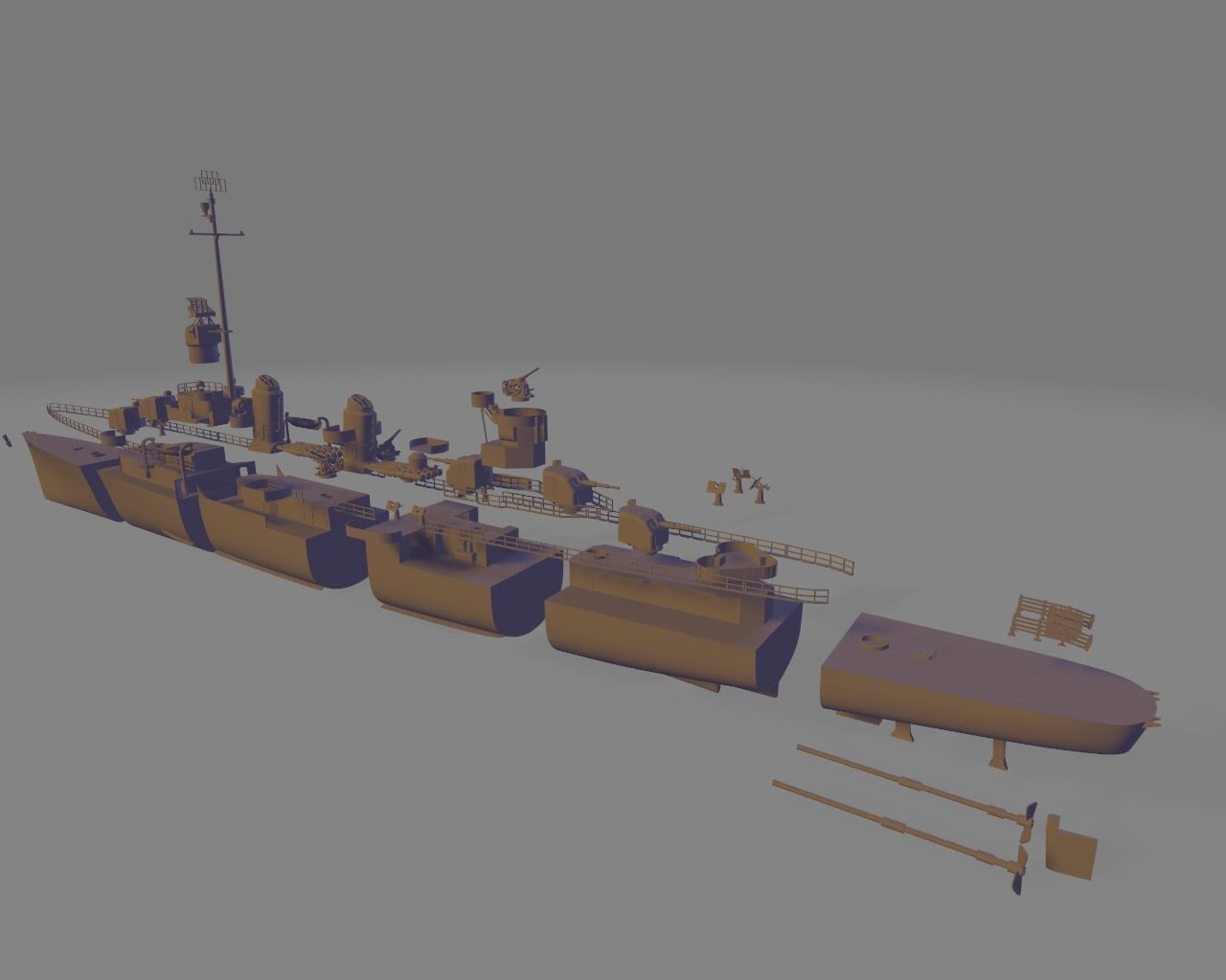 Uss fletcher DD 445 battleship 3D print model_8