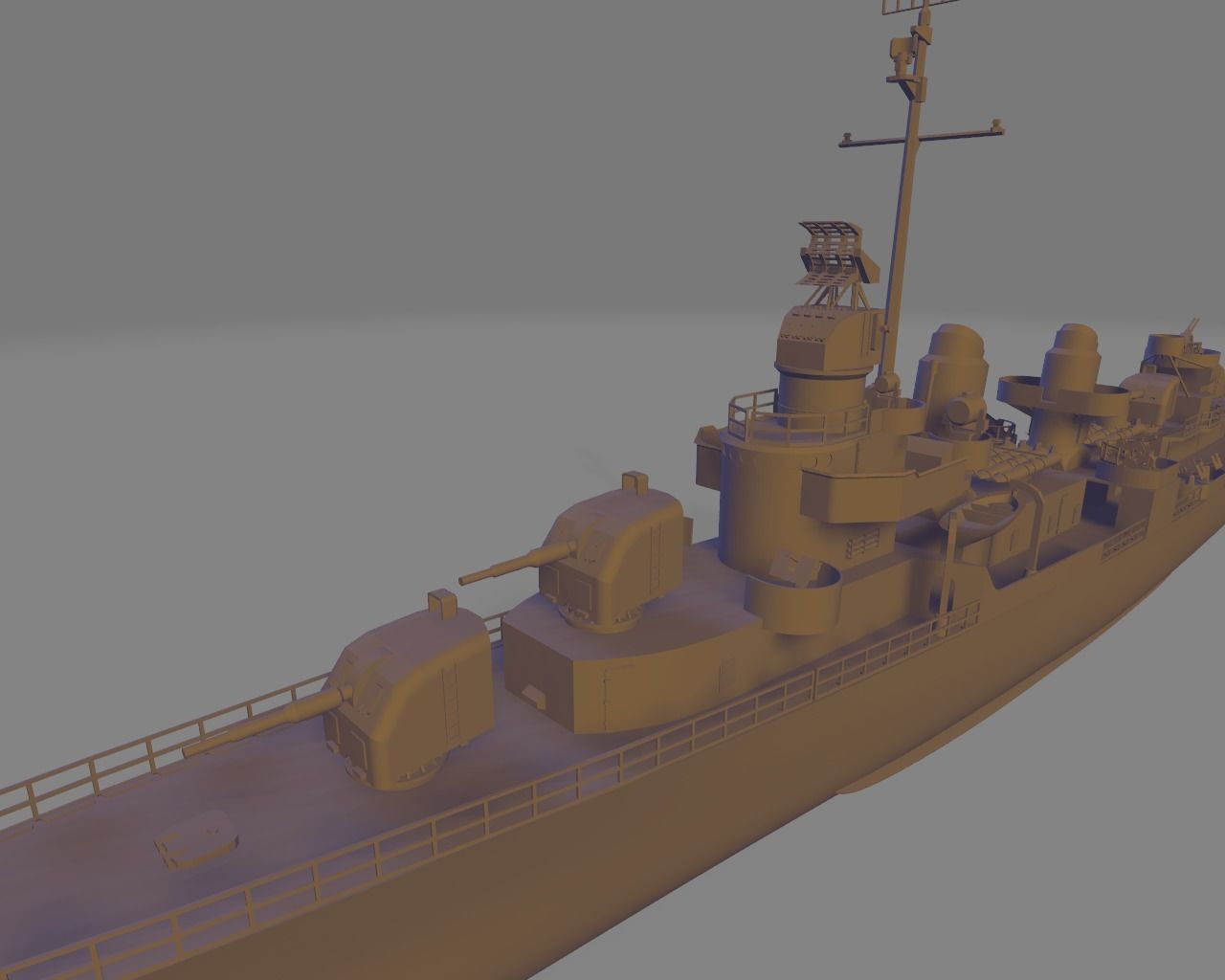 Uss fletcher DD 445 battleship 3D print model_3