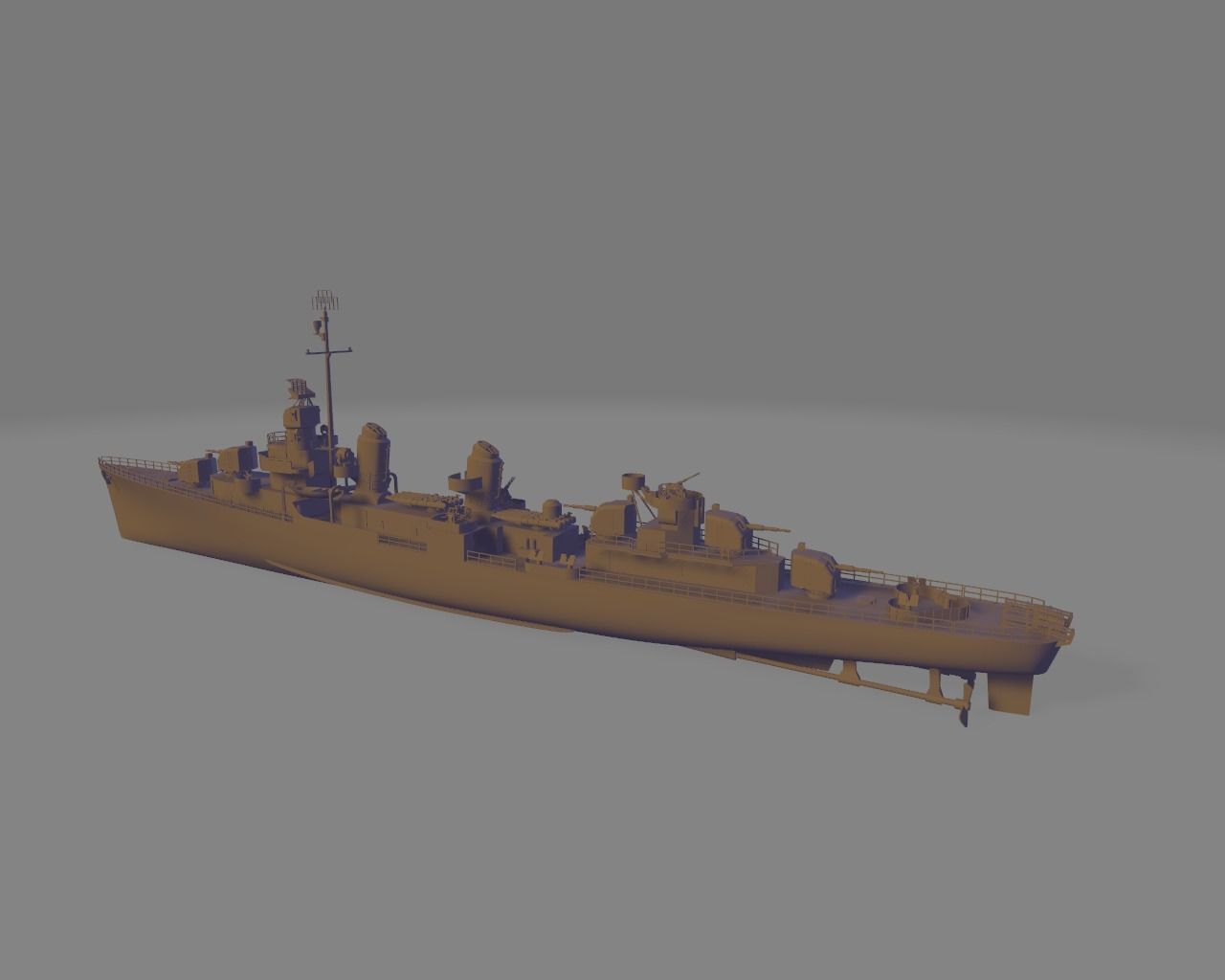 Uss fletcher DD 445 battleship 3D print model_2