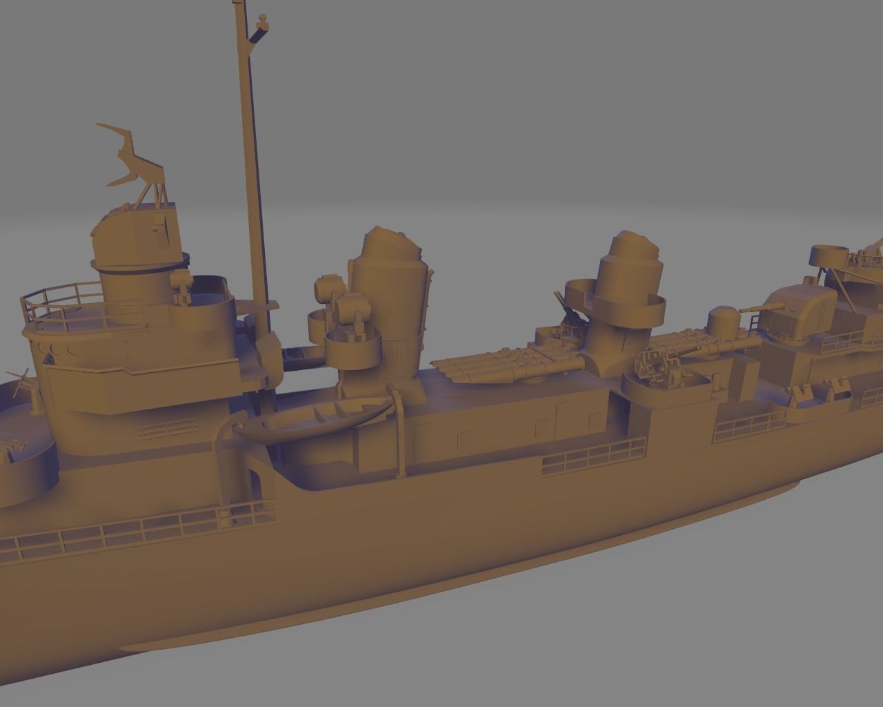 Uss fletcher DD 445 battleship 3D print model_4