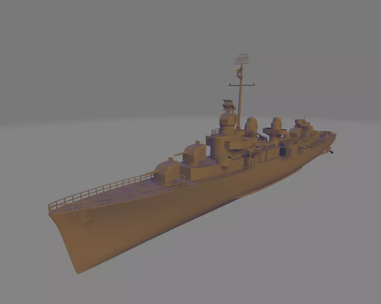 Uss fletcher DD 445 battleship 3D print model_0