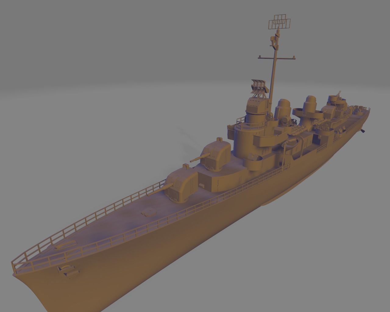 Uss fletcher DD 445 battleship 3D print model_9