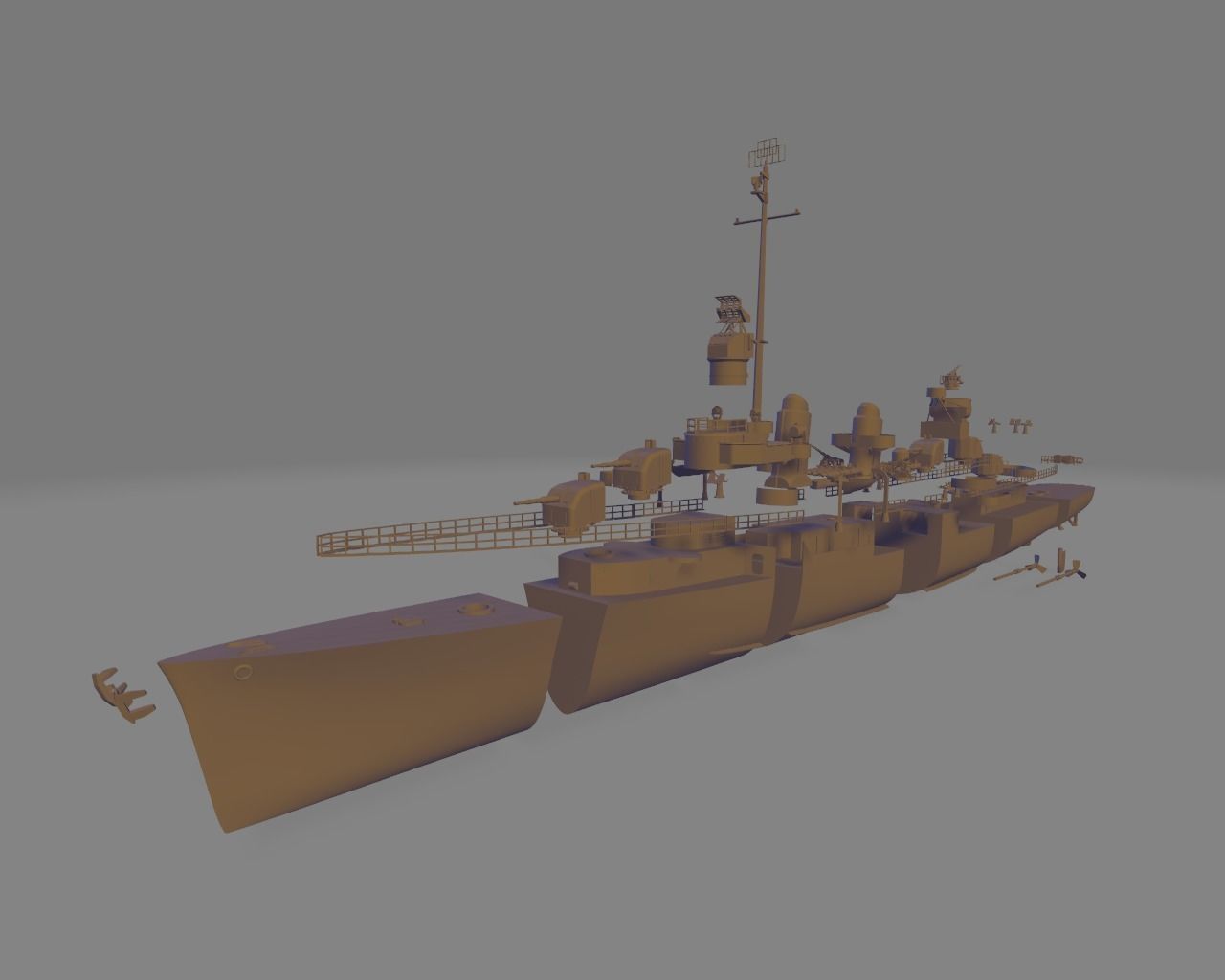 Uss fletcher DD 445 battleship 3D print model_7