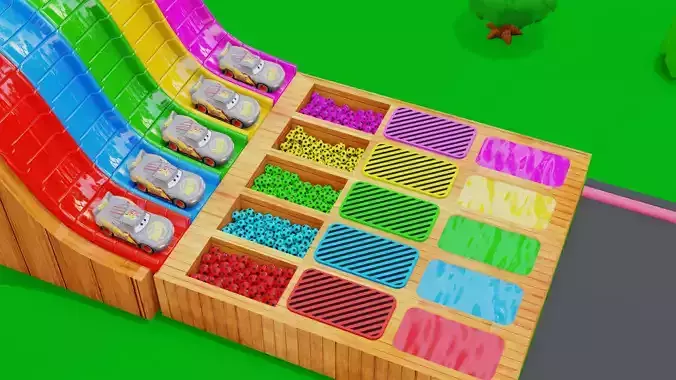MC Queen Toy Cars participate competition  to broke the fruits  3D model