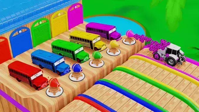 Tractor Vehicle Attacked by School bus using soccer ball 3D model