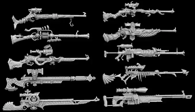 Fantasy sniper rifles collection 3d print