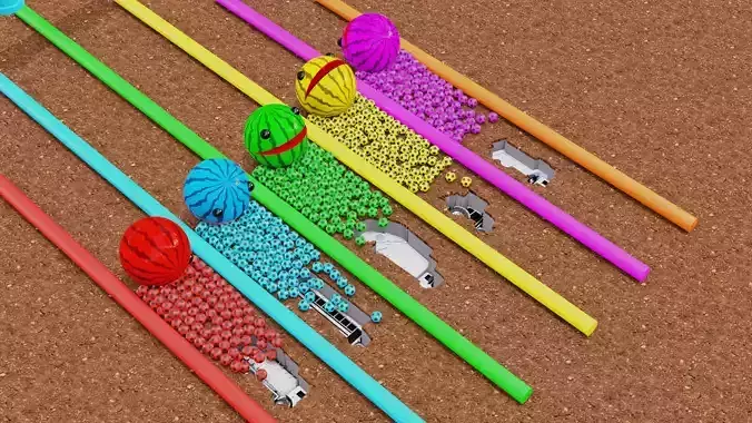 PacMan Filling Balls in a Vehicle Shape pit 3D model