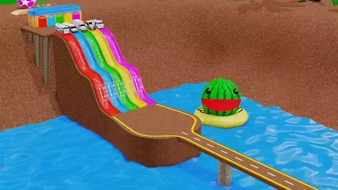 Vehicles Fall in The Pacman Color pool 3D model