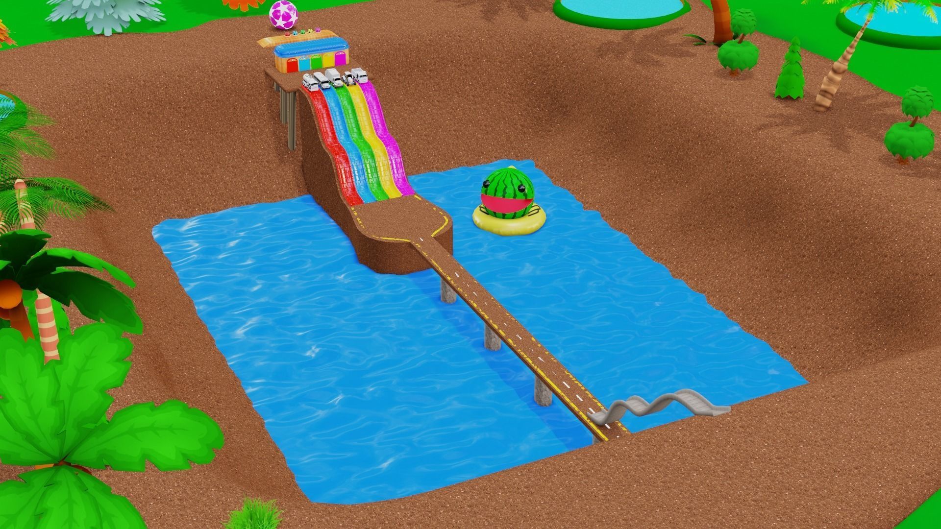 Vehicles Fall in The Pacman Color pool 3D model_2