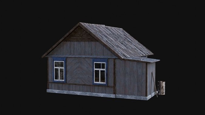 SOVIET RUSSIAN EUROPEAN HOUSES BUILDING HUT WOODEN OLD RUINED Low-poly 3D model 4