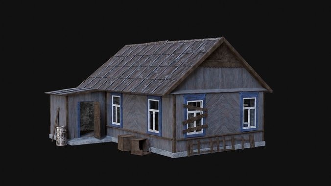 SOVIET RUSSIAN EUROPEAN HOUSES BUILDING HUT WOODEN OLD RUINED Low-poly 3D model 2