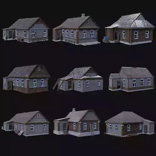 SOVIET RUSSIAN EUROPEAN HOUSES BUILDING HUT WOODEN OLD RUINED Low-poly 3D model