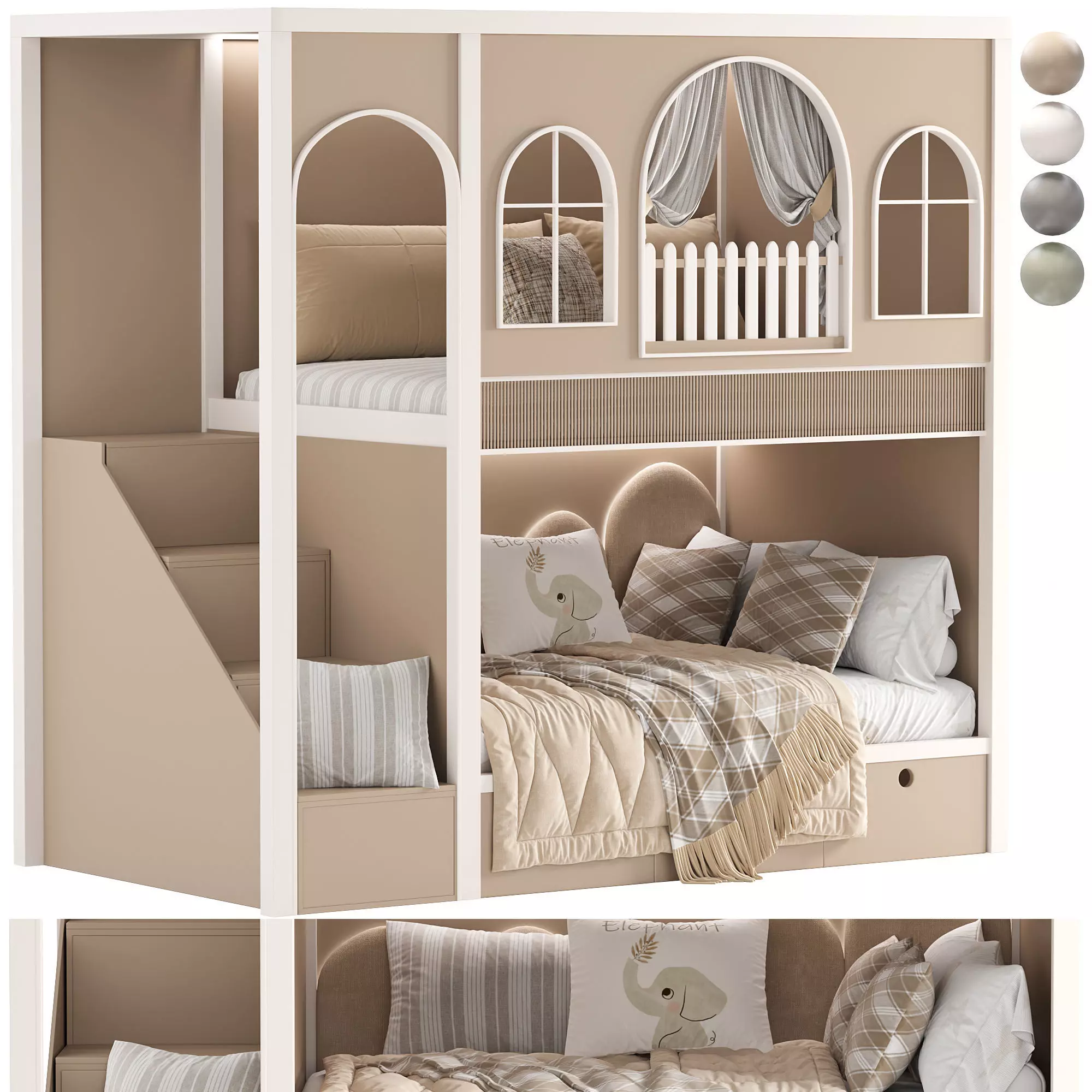 Designer Two Level Kids Bed 3D model