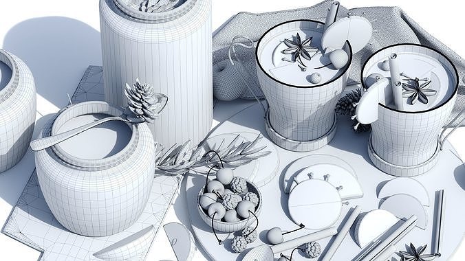 Decorative tea set 3D model 5