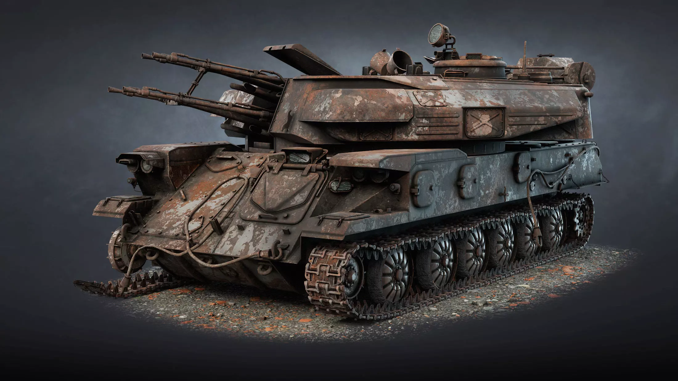 ZSU-23-4 Shilka Destroyed Game Ready Low-poly 3D model