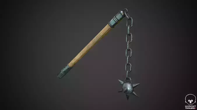 A mace on a chain PBR  Low-poly 3D model