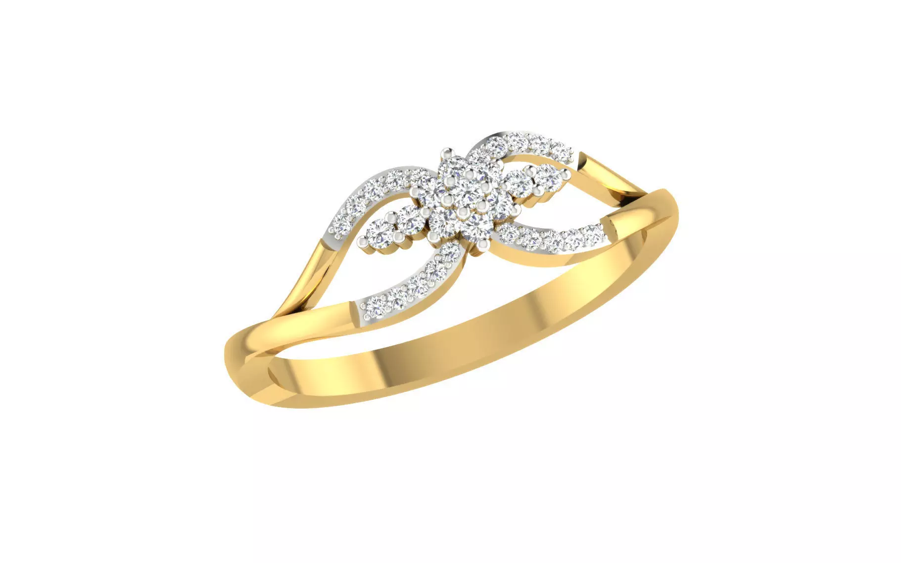 Light Weight Yellow Gold Diamond Ring -ZA RN 2495 3D print model